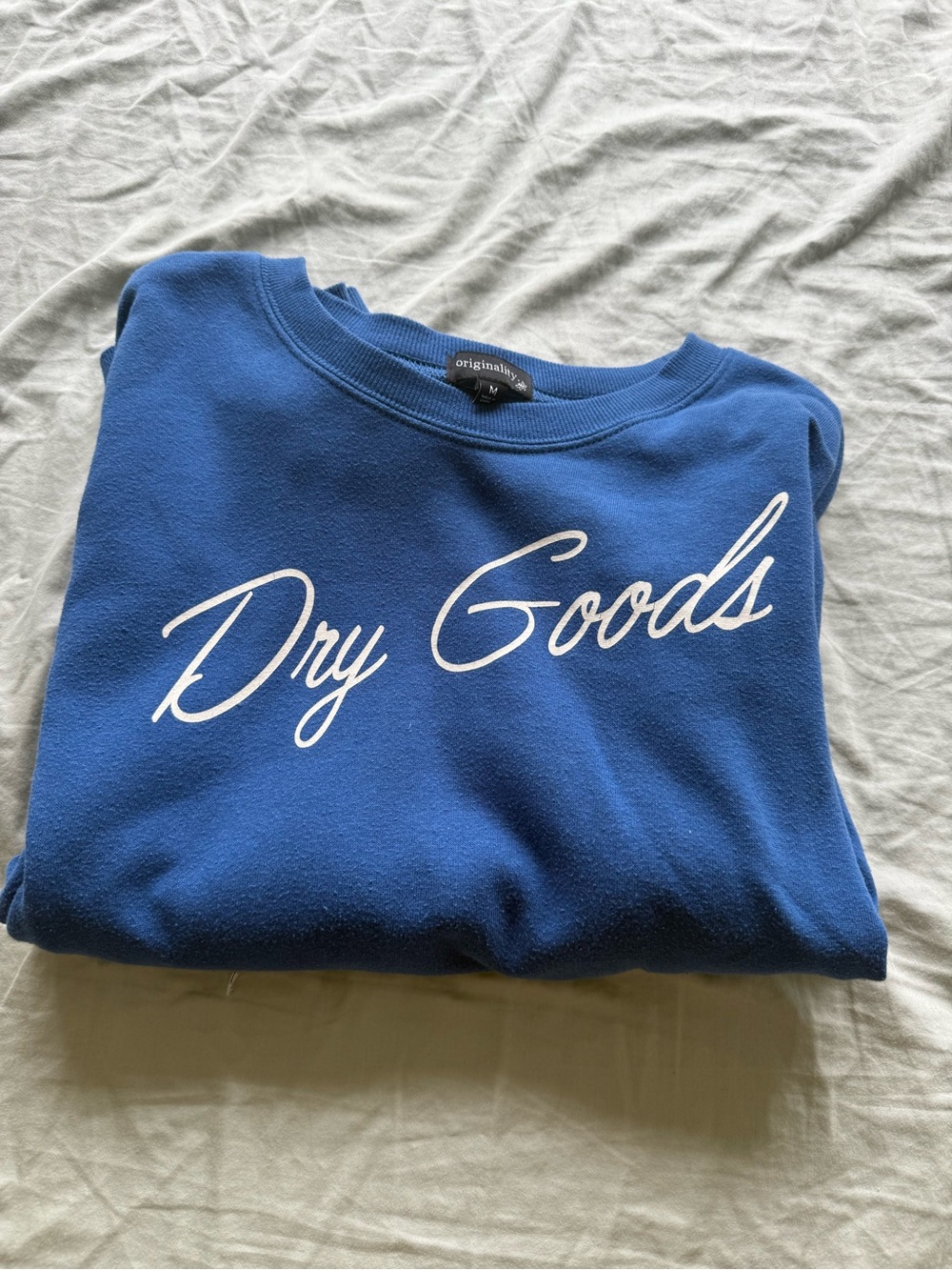 Dry Goods Blue Crewneck Sweater with White Script